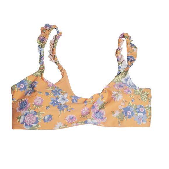 Aerie Orange Floral Bikini Scoop Top Women's Extra Large Ruffle Flutter NWT - Picture 3 of 13